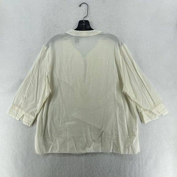Hillard & Hanson Blouse Womens 2X Ivory White Embroidered Half Sleeve V Neck - Picture 2 of 10